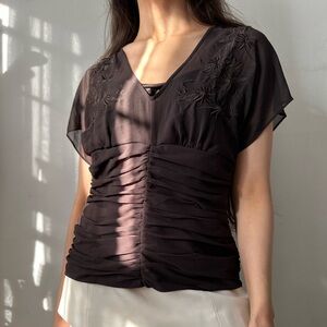 Vintage Bandolino Brown ruffle top 8 M